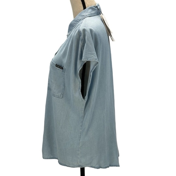 Calvin Klein Jeans Short Sleeve Collared Button Down Shirt - Light Blue - size M - Picture 4 of 12